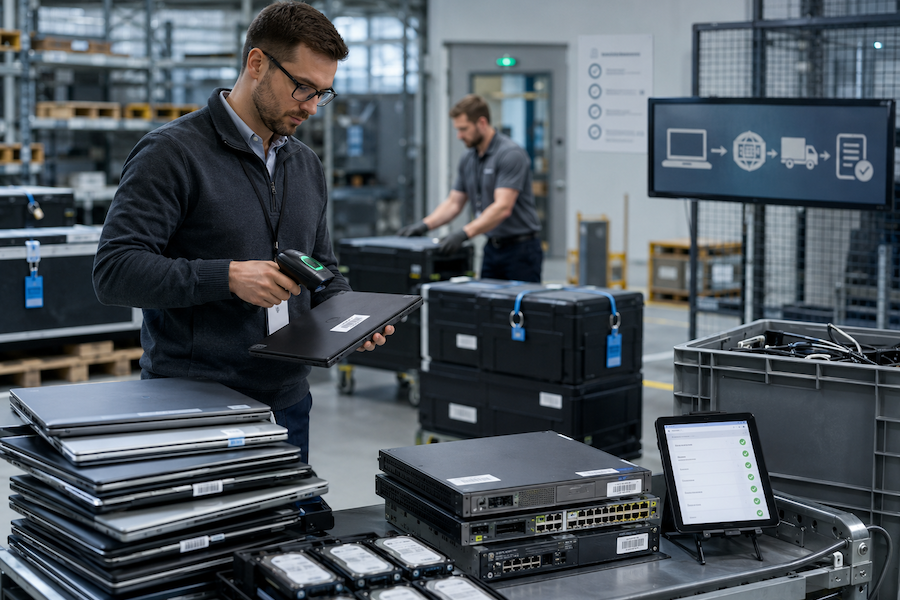 Technician scanning IT assets during secure IT asset disposal to maintain chain of custody